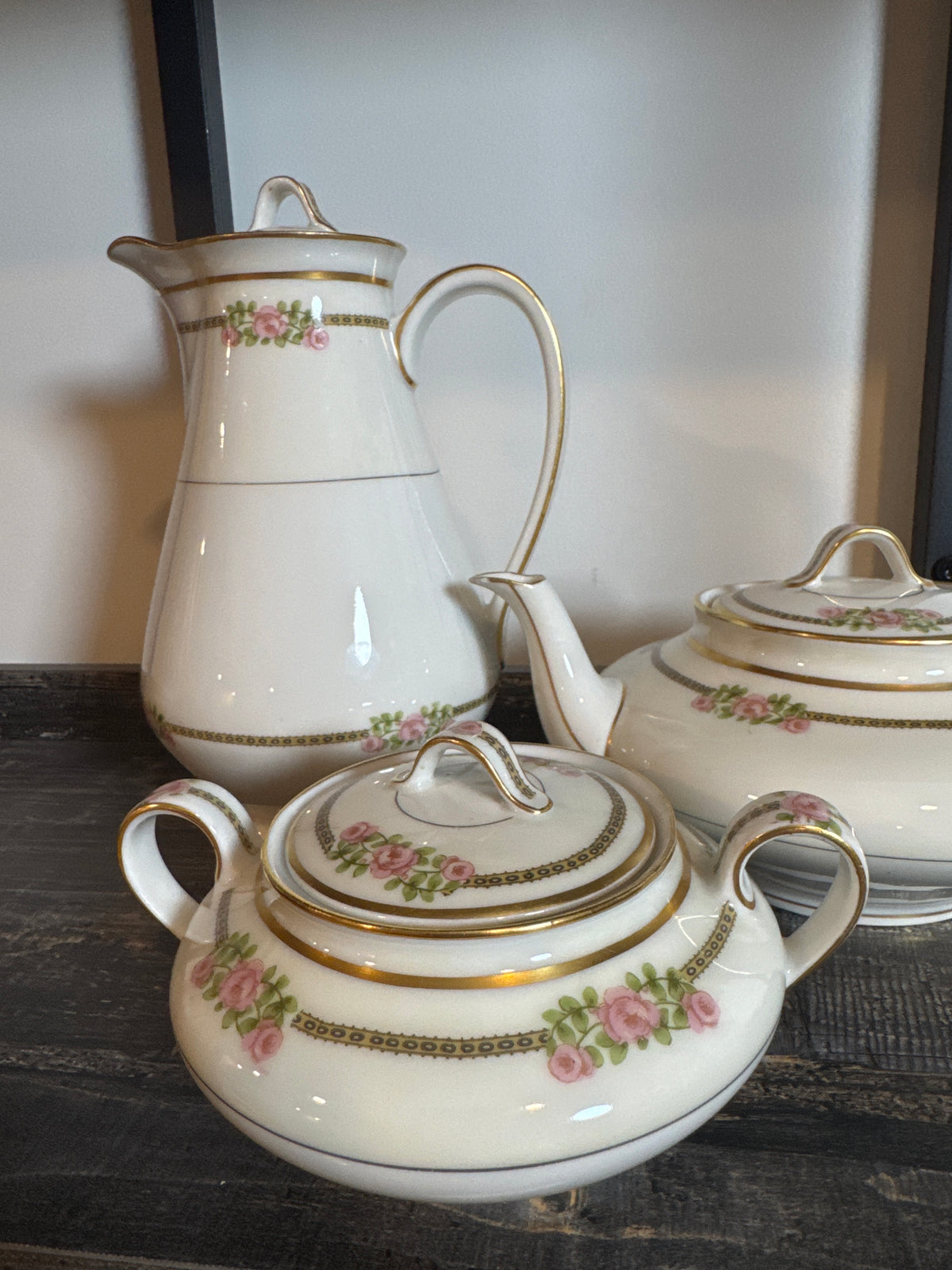 Théodore Haviland Limoges Pink Rose Tea & Coffee Set – Three Pieces