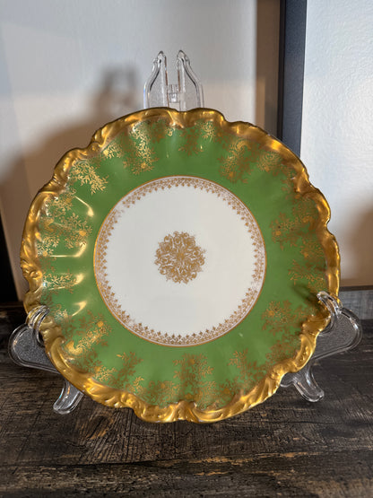 Reserved Haviland Limoges Green & Gold Footed Bowl with Coordinating Plate