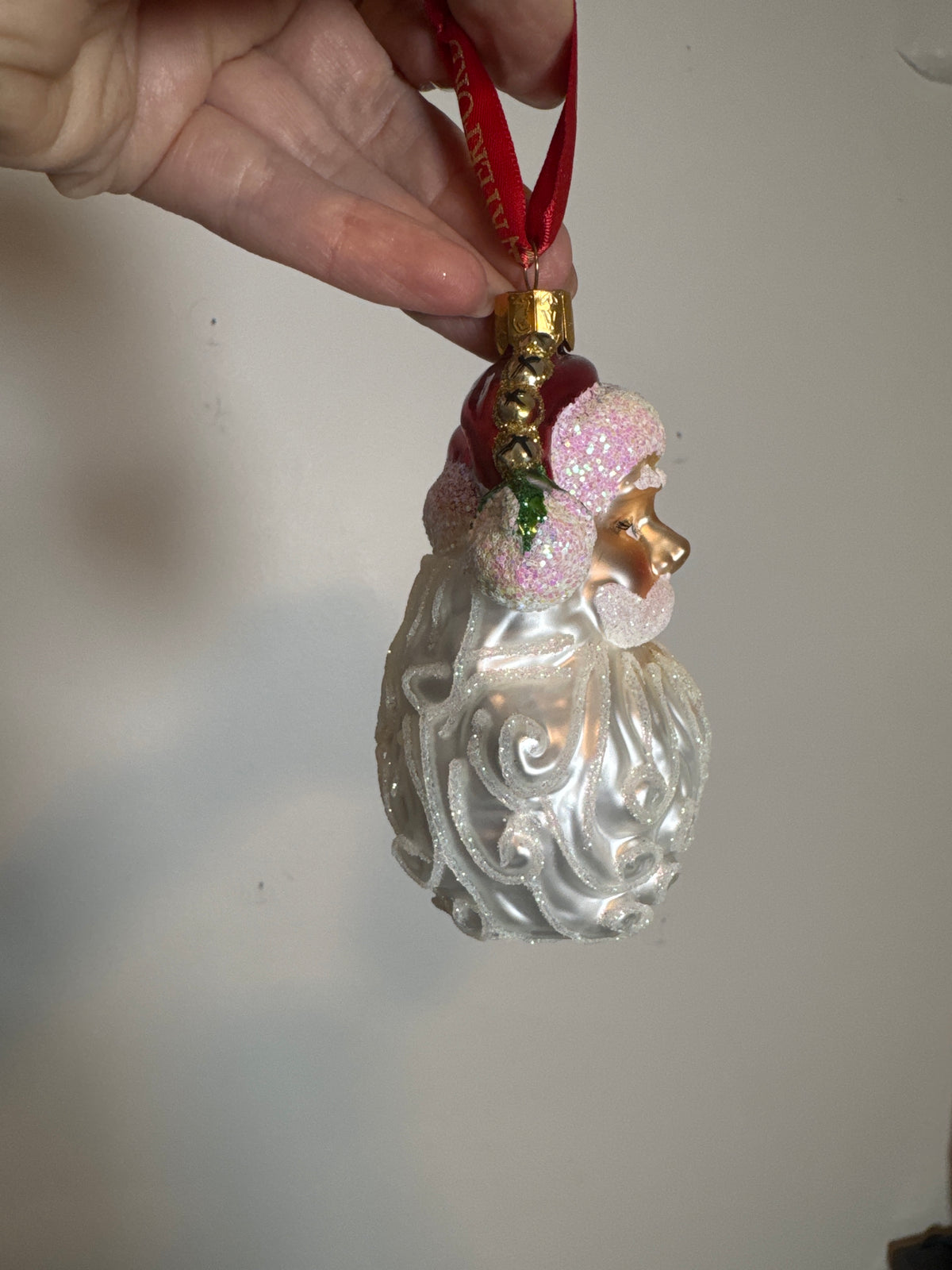 Waterford Santa Christmas Glass Ornament Red Gold Glitter