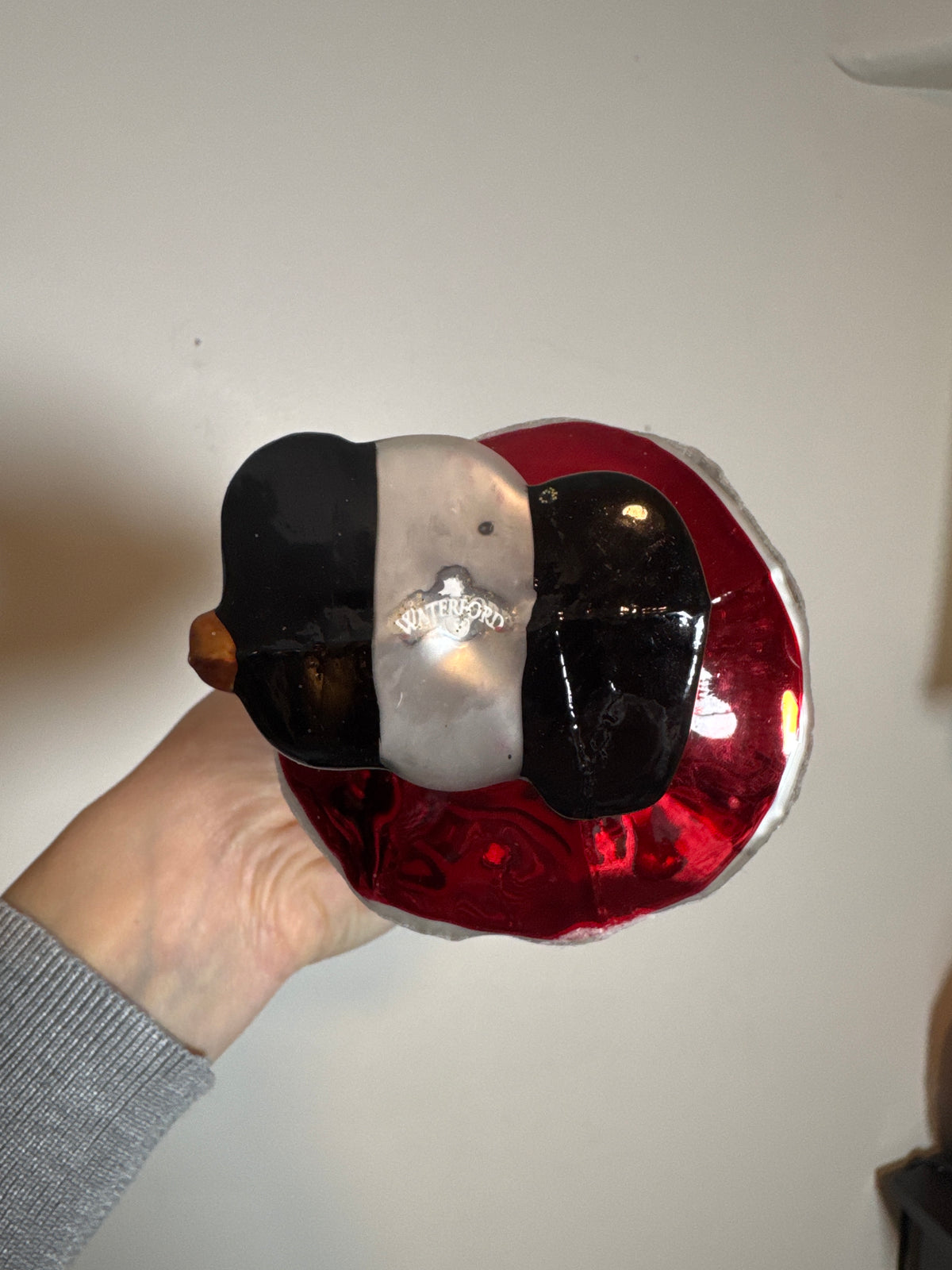 Waterford Santa Holding Christmas Tree Glass Ornament Red Gold Glitter w/ Box