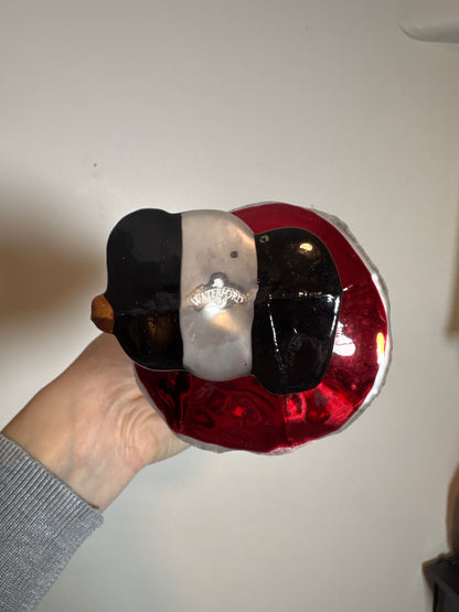 Waterford Santa Holding Christmas Tree Glass Ornament Red Gold Glitter w/ Box