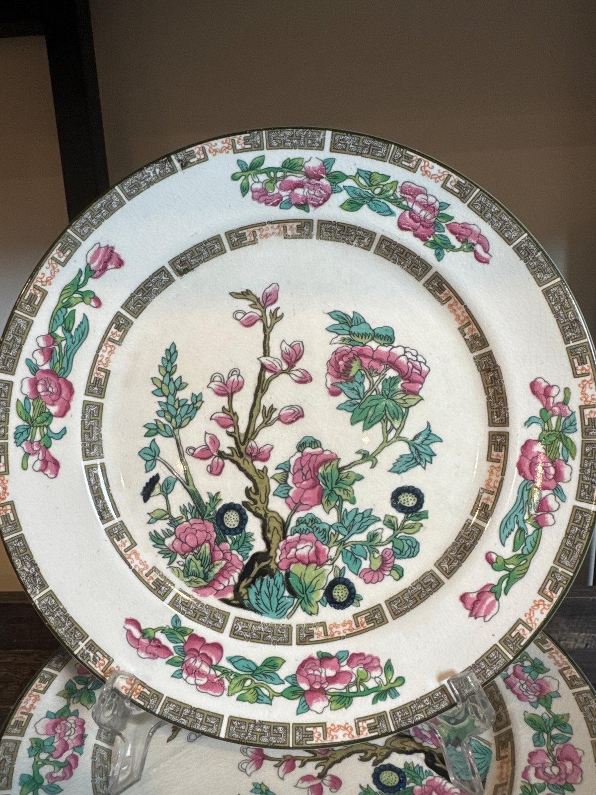 John Maddock & Sons English Floral Plates – Pink & Green