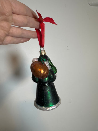 Waterford Green Coat Santa Glass Christmas Ornament with Tree & Gold Goblet