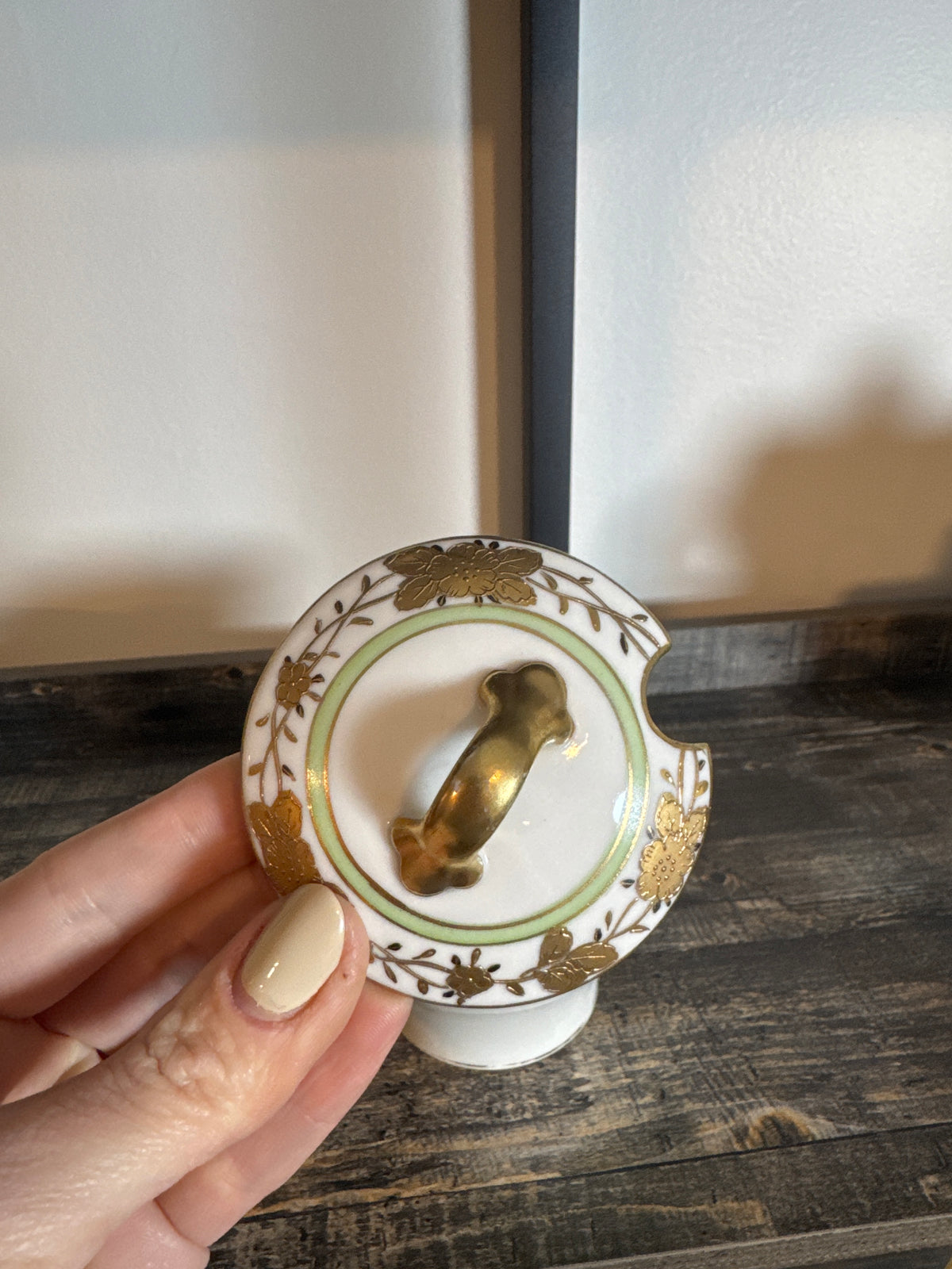 Nippon Porcelain Covered Sugar Bowl – Green & Gold Florals