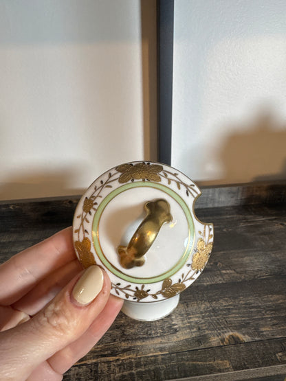 Nippon Porcelain Covered Sugar Bowl – Green & Gold Florals