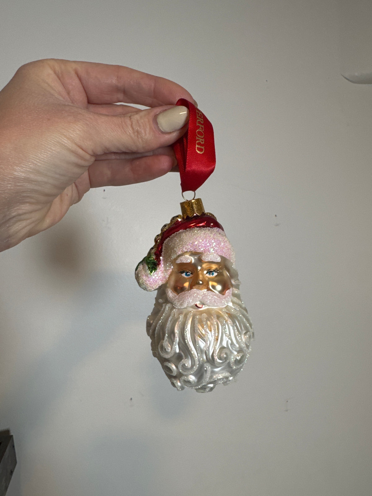 Waterford Santa Christmas Glass Ornament Red Gold Glitter