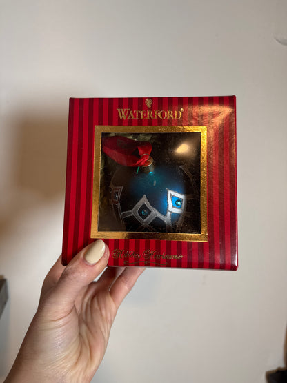 Waterford Holiday Heirlooms Navy Regal Ball Ornament Teal Silver Jeweled w/ Box
