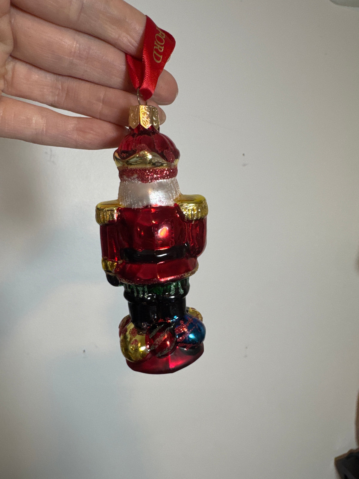 Waterford Holiday Heirlooms Nutcracker Glass Christmas Ornament Red Gold Green