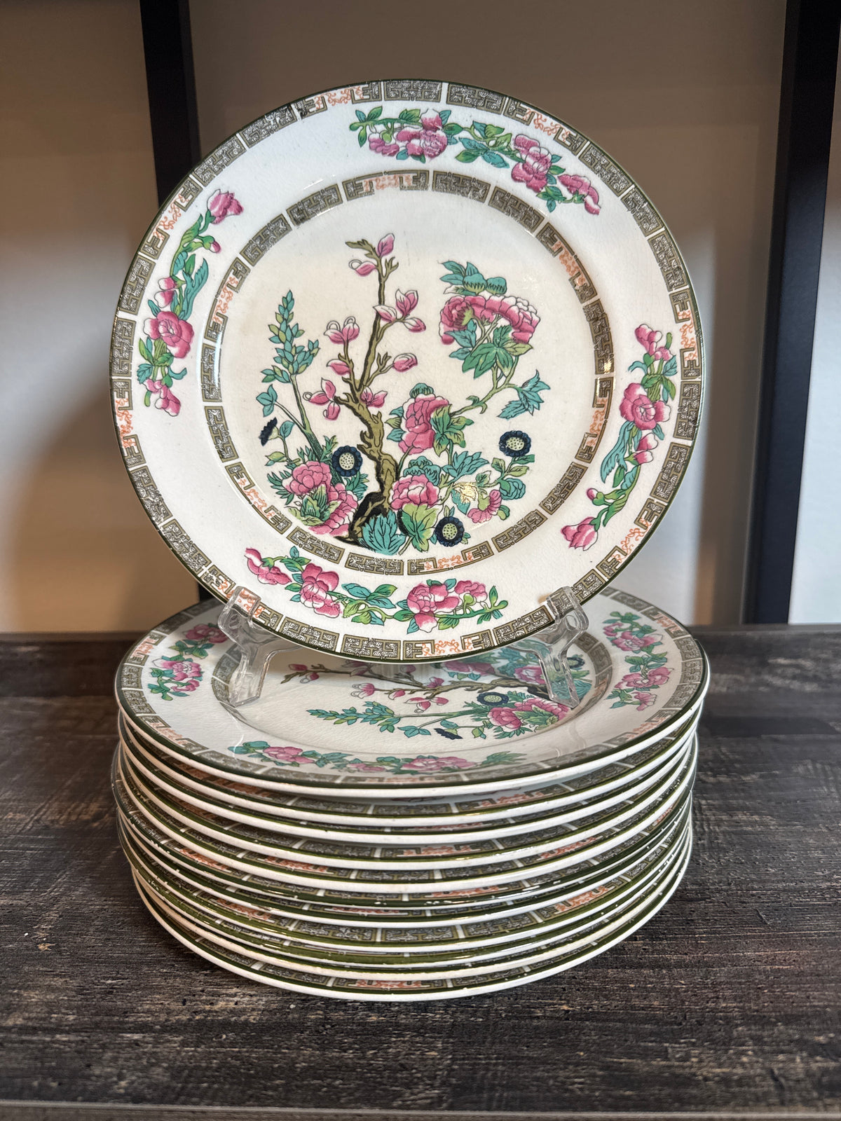 John Maddock & Sons English Floral Plates – Pink & Green