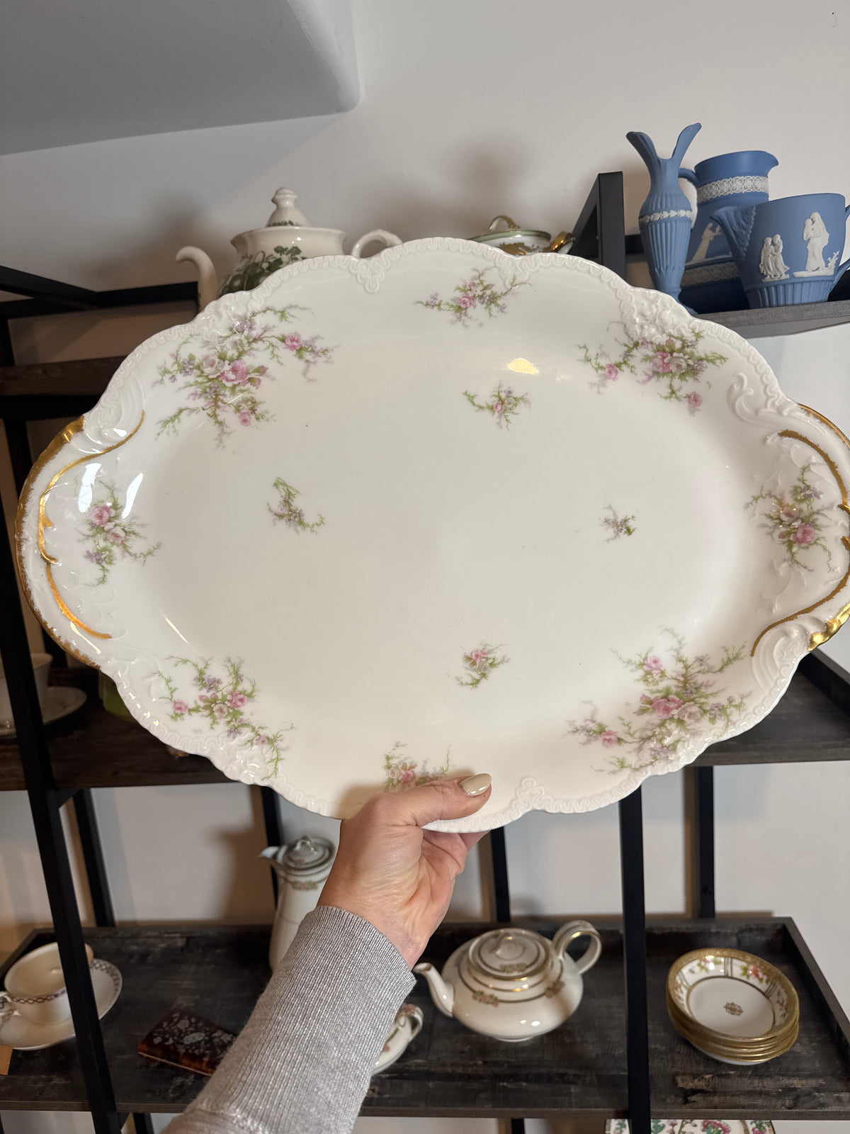 Théodore Haviland Limoges Pink Floral Oval Serving Platter