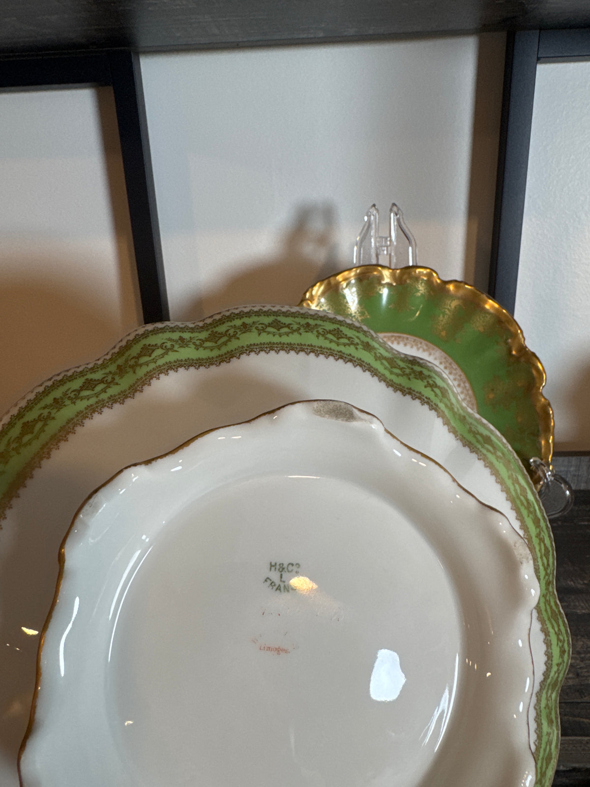 Reserved Haviland Limoges Green & Gold Footed Bowl with Coordinating Plate