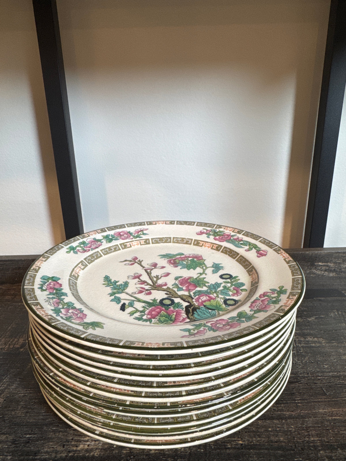 John Maddock & Sons English Floral Plates – Pink & Green