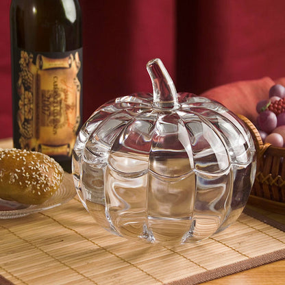 Faceted Crystal Pumpkin Covered Box | Clear Crystal | Fall & Thanksgiving Décor | 7.09” L × 7.09” W × 6.69” H
