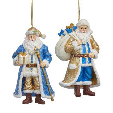 Kurt S. Adler | Blue & Gold Santa Glass Christmas Ornaments | Style 1