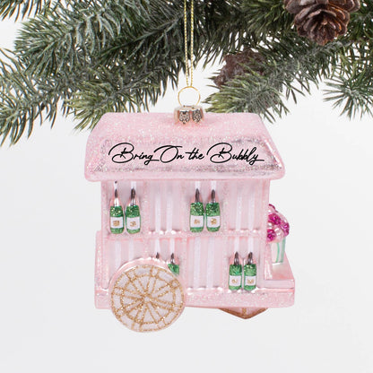 Bring on the Bubbly Cart Glass Christmas Ornament