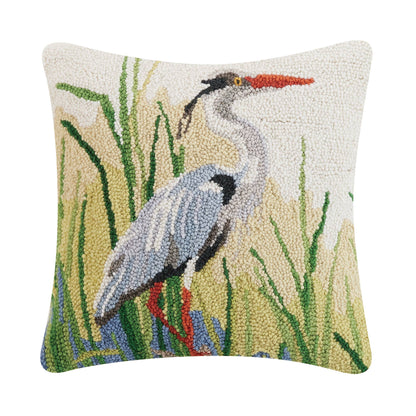 Great Blue Herons | Wool Hooked Accent Pillow |16" x 16"