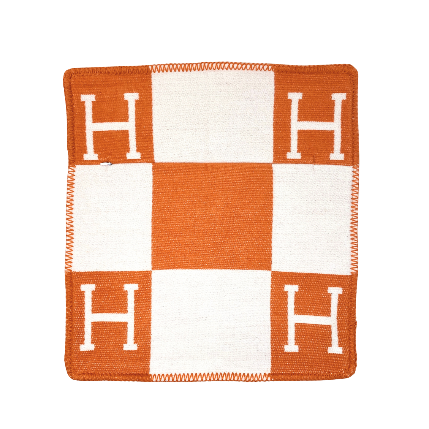 Luxury Equestrian “H” Square Pillow W/Down Insert – Orange, 18x18”