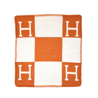 Luxury Equestrian “H” Square Pillow W/Down Insert – Orange, 18x18”