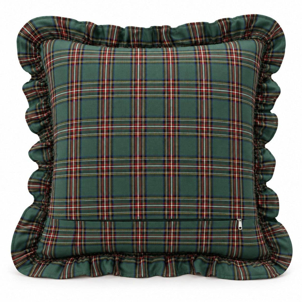 Green Plaid Christmas Plaid Ruffle Throw Pillow W/ Down Insert | 18 x 18"