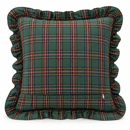 Green Plaid Christmas Plaid Ruffle Throw Pillow W/ Down Insert | 18 x 18"