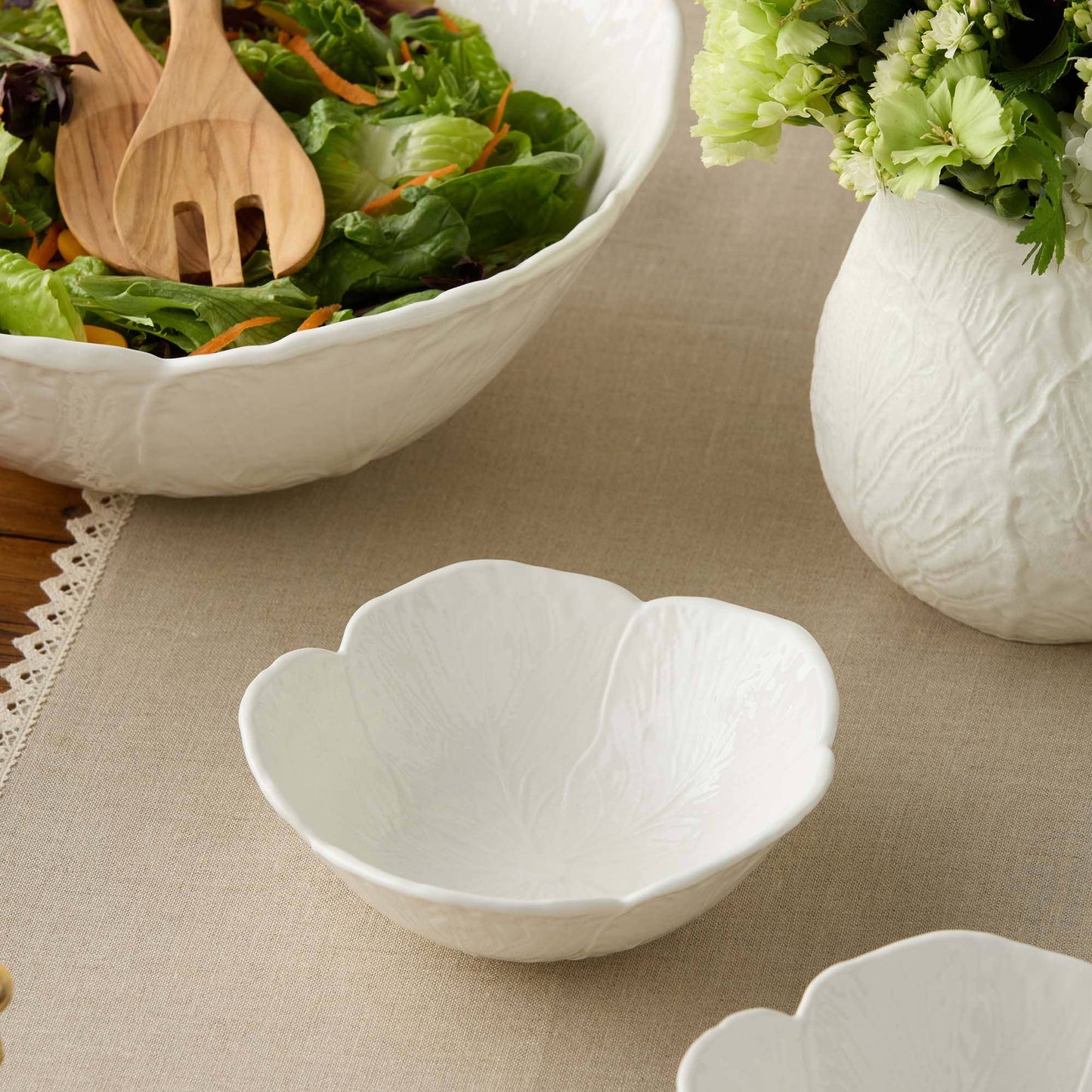 White Cabbage Cereal Bowl, 8"D Ceramic Soup Bowl