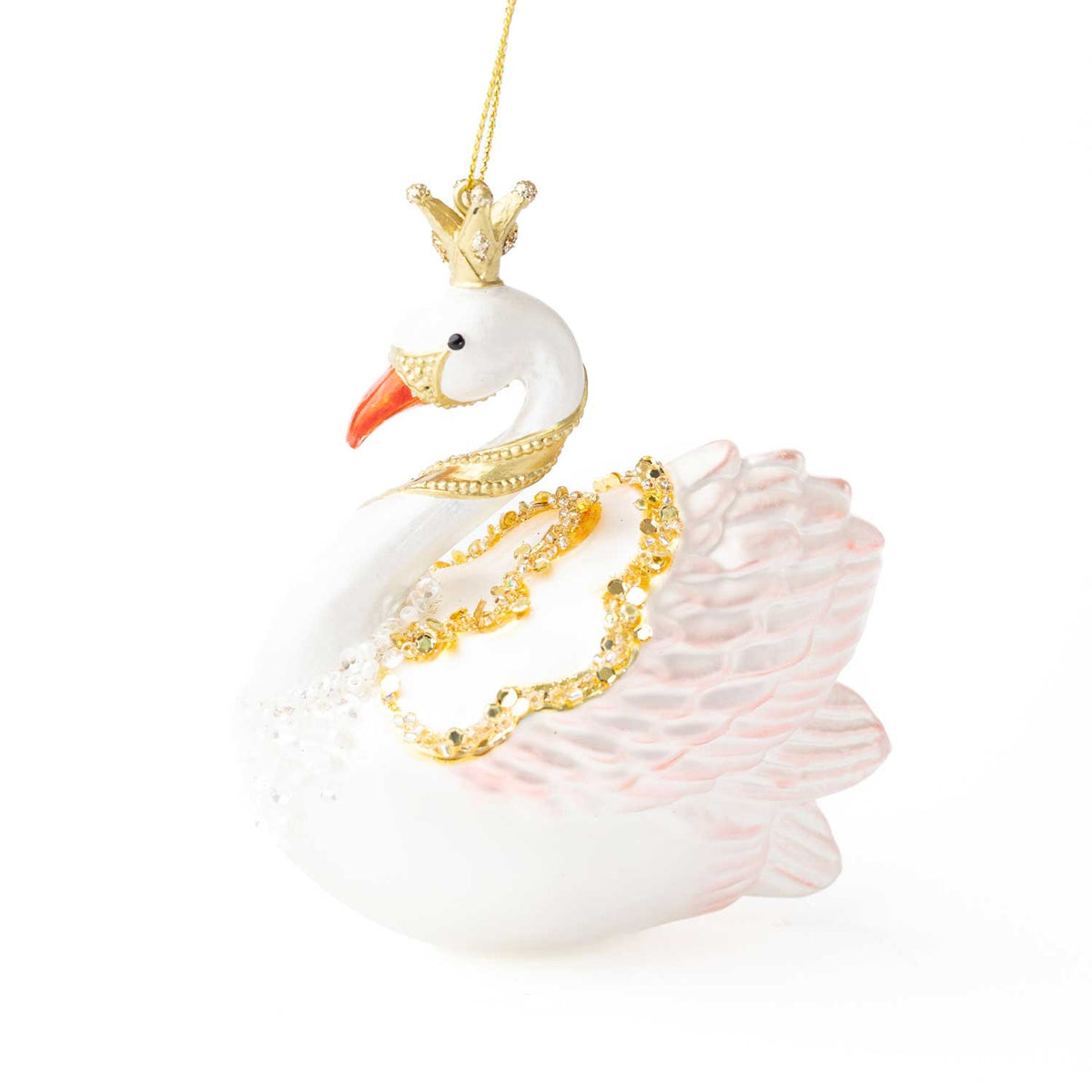Blush Pink Swan Glass Christmas Ornament