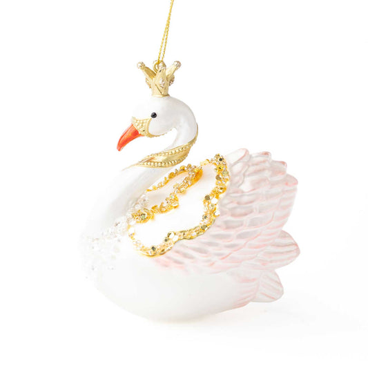 Blush Pink Swan Glass Christmas Ornament