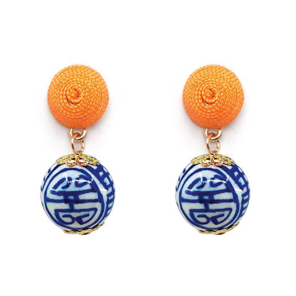 Thread Earrings -  Blue white & Navy
