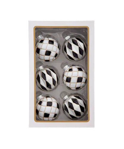 80mm Black/White/Gold Checkered Balls 6Pc