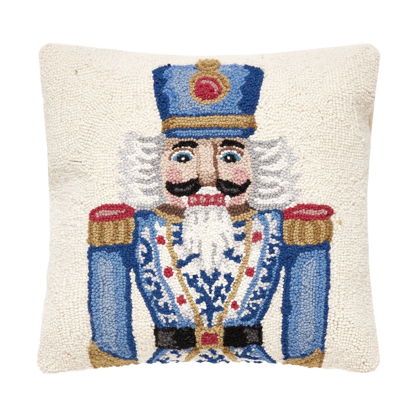 Chinoiserie Nutcracker Wool Hook Throw Pillow | Christmas Accent Pillow | 18" x 18"