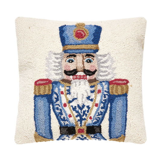 Chinoiserie Nutcracker Wool Hook Throw Pillow | Christmas Accent Pillow | 18" x 18"