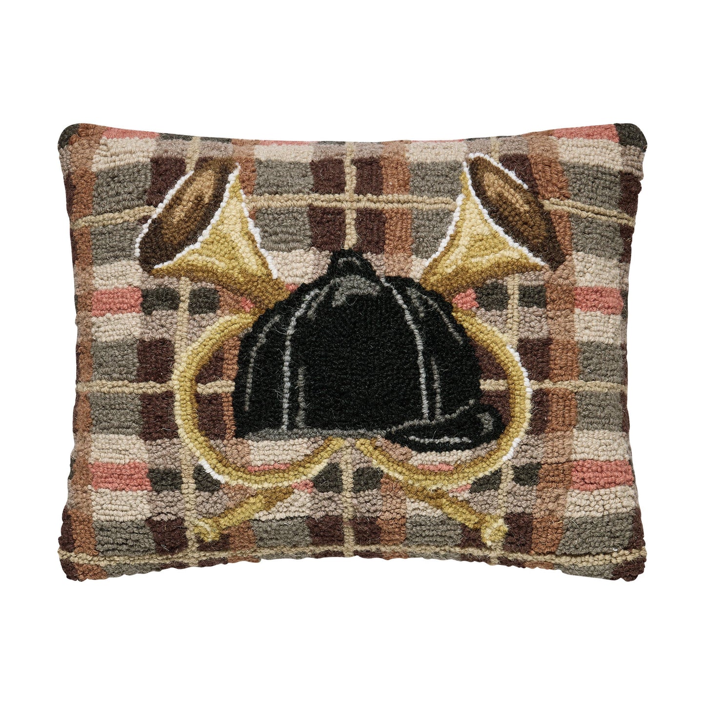 Bugle Crest Hooked Wool Accent Pillow | 14" × 18"