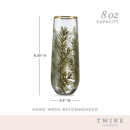 Woodland Evergreen Champagne Glasses with Gold Rim | Set of 2