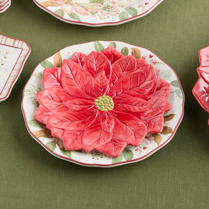 Winter Blooms Red Poinsettia 9"D Dessert Plate