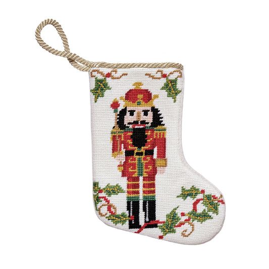 Nutcracker Embroidered Needlepoint-Style Mini Christmas Stocking | 6" × 4.25"