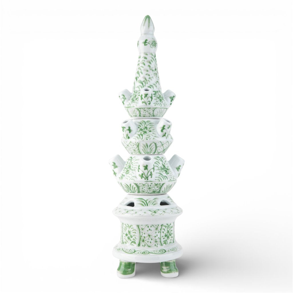 Danny’s Fine Porcelain Green Floral Tulipiere Vase | 4-Tier | 22.5” Tall