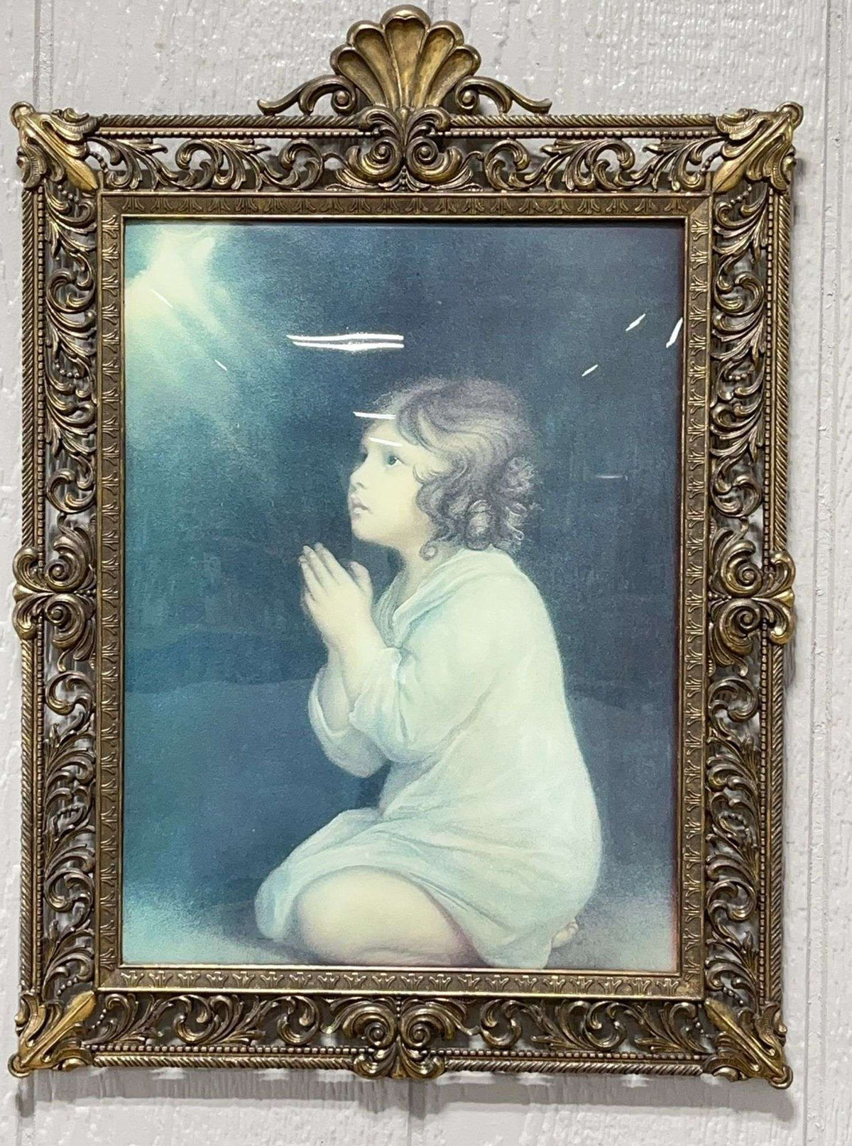 Vintage Art of "The Infant Samuel in Prayer" Very Large, with Beautiful Ornate Frame