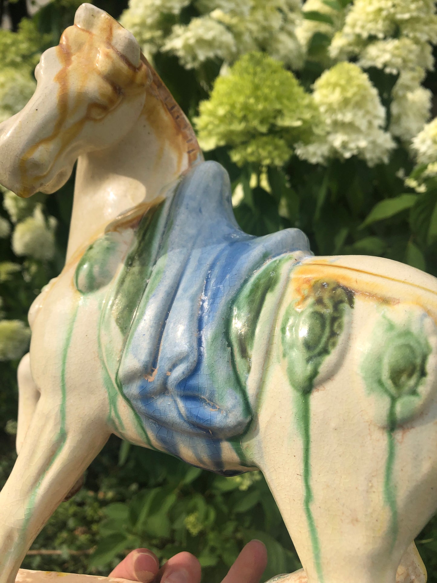 Vintage Large Tang Style Glazed Ceramic Horse - As Is!