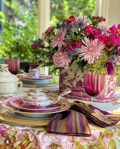 Danny's Fine Porcelain- Pink & White Willow Porcelain Pagoda Scalloped Basin/Planter 12x8x7