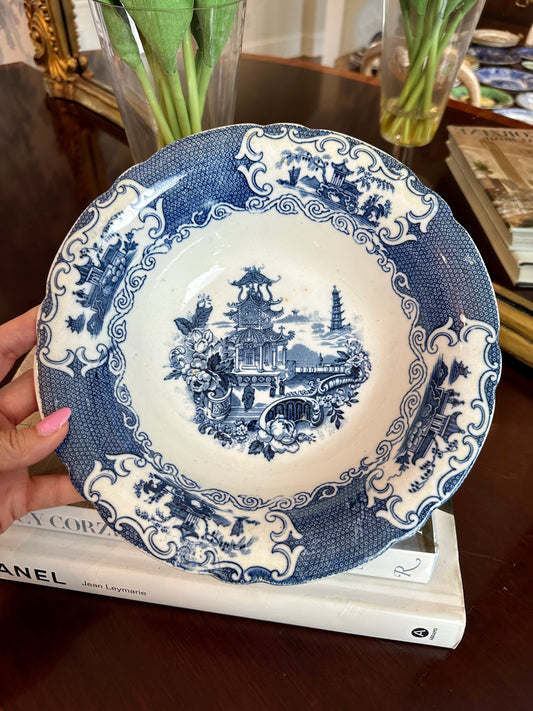 19thc Antique Allertons English Chinese Blue & White Transferware Bowl