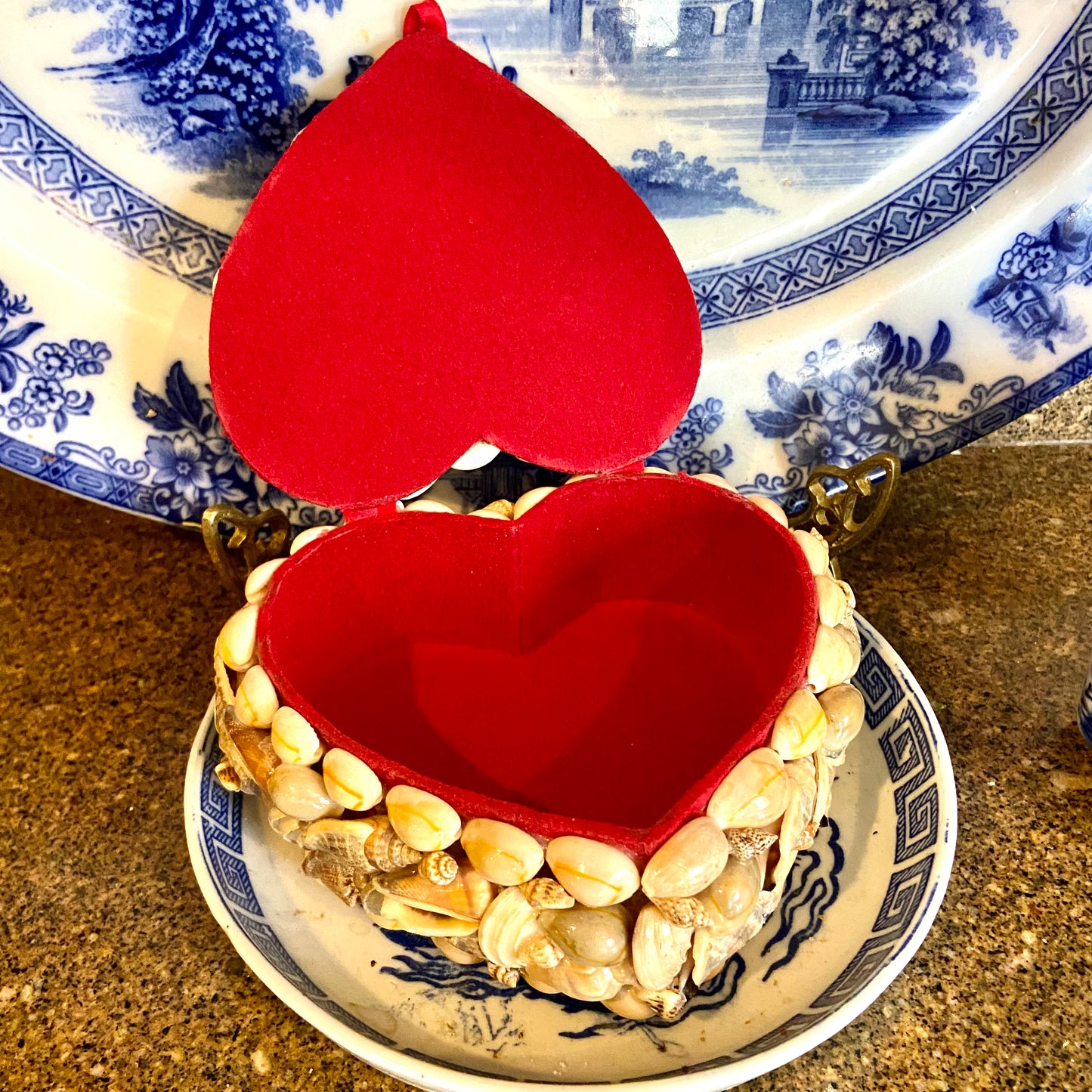 Coastal chic heart shaped sea shell box with lid