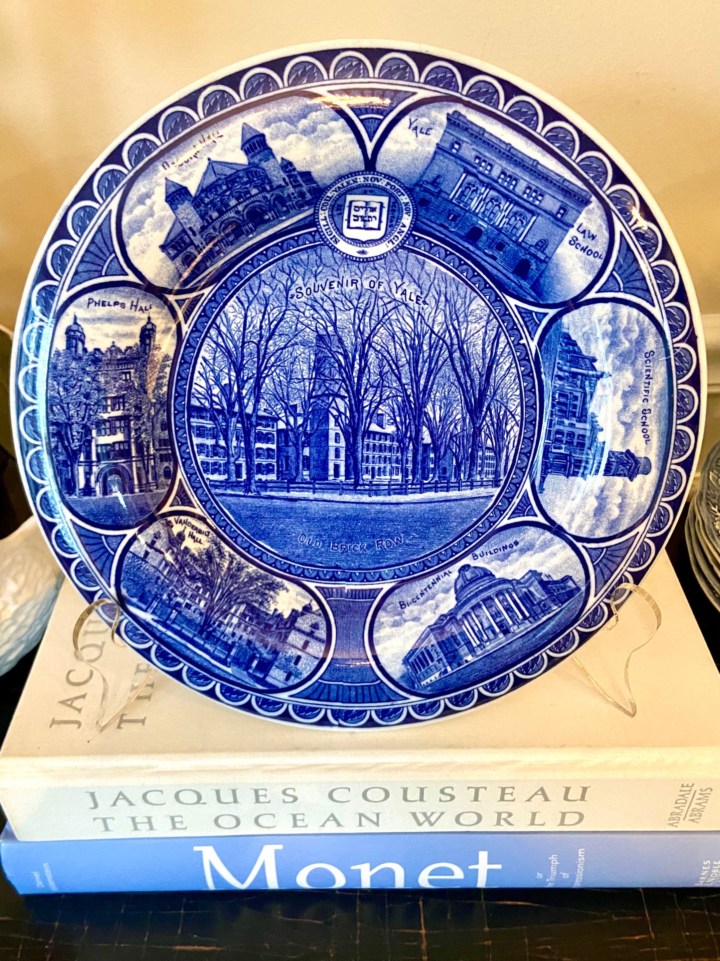 Vintage blue and white Yale University Souvenir Plate by Rowland & Marseilles Co
