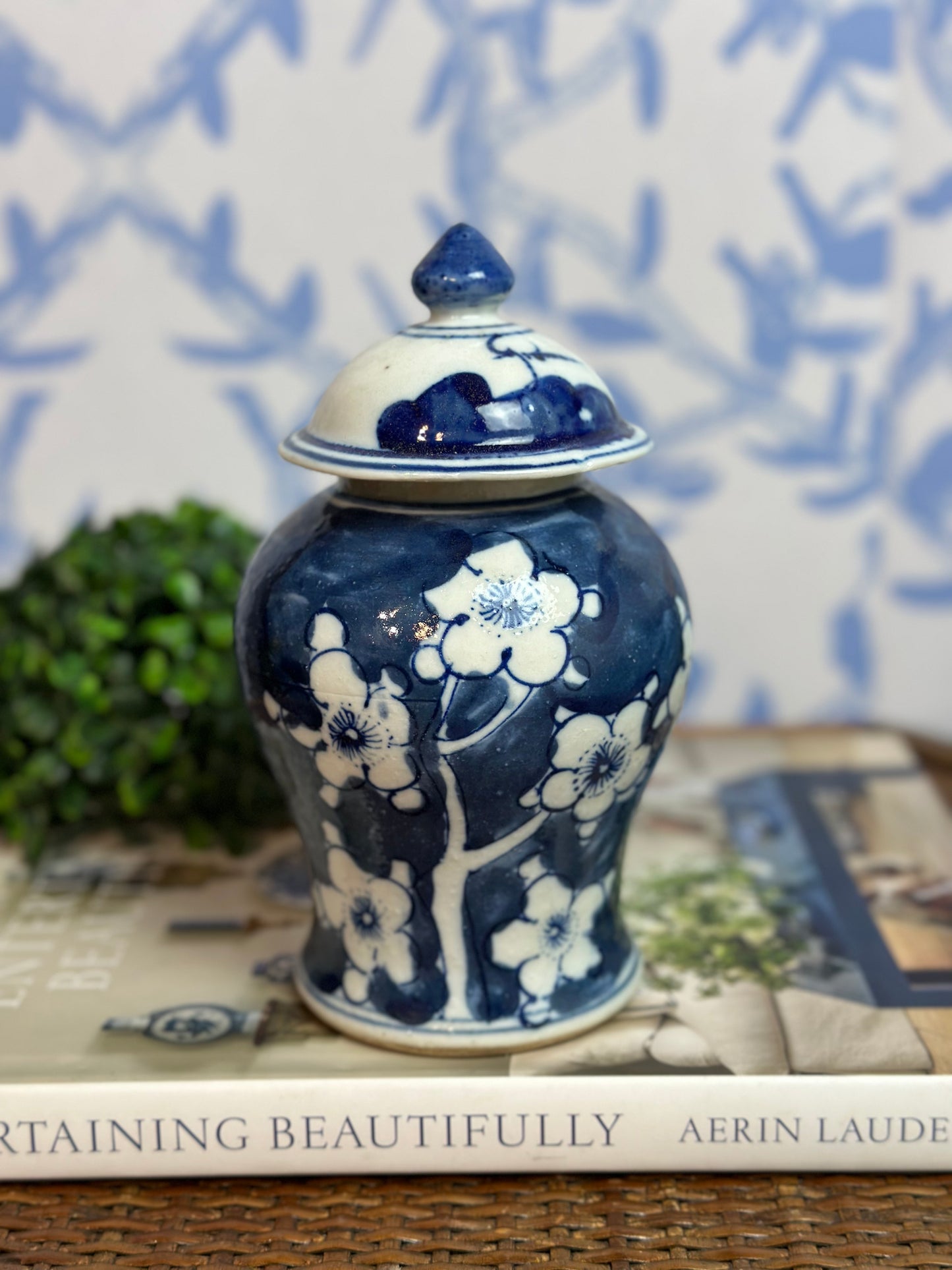 NEW - Blue & White Porcelain Ginger Jar, 8" Tall