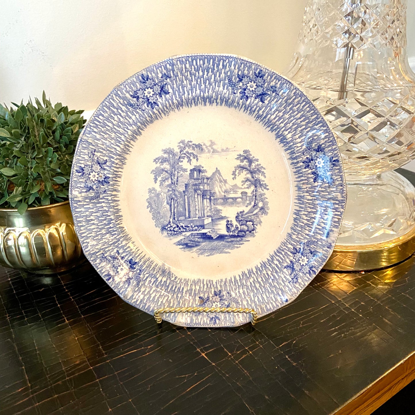 Rare English James Edwards Ironstone Transferware Porcelain Corinth Dinner Plate