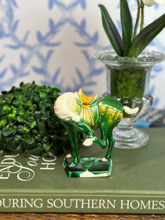 Vintage Green Glaze Ceramic Horse Statue - Made in China, Pristine!