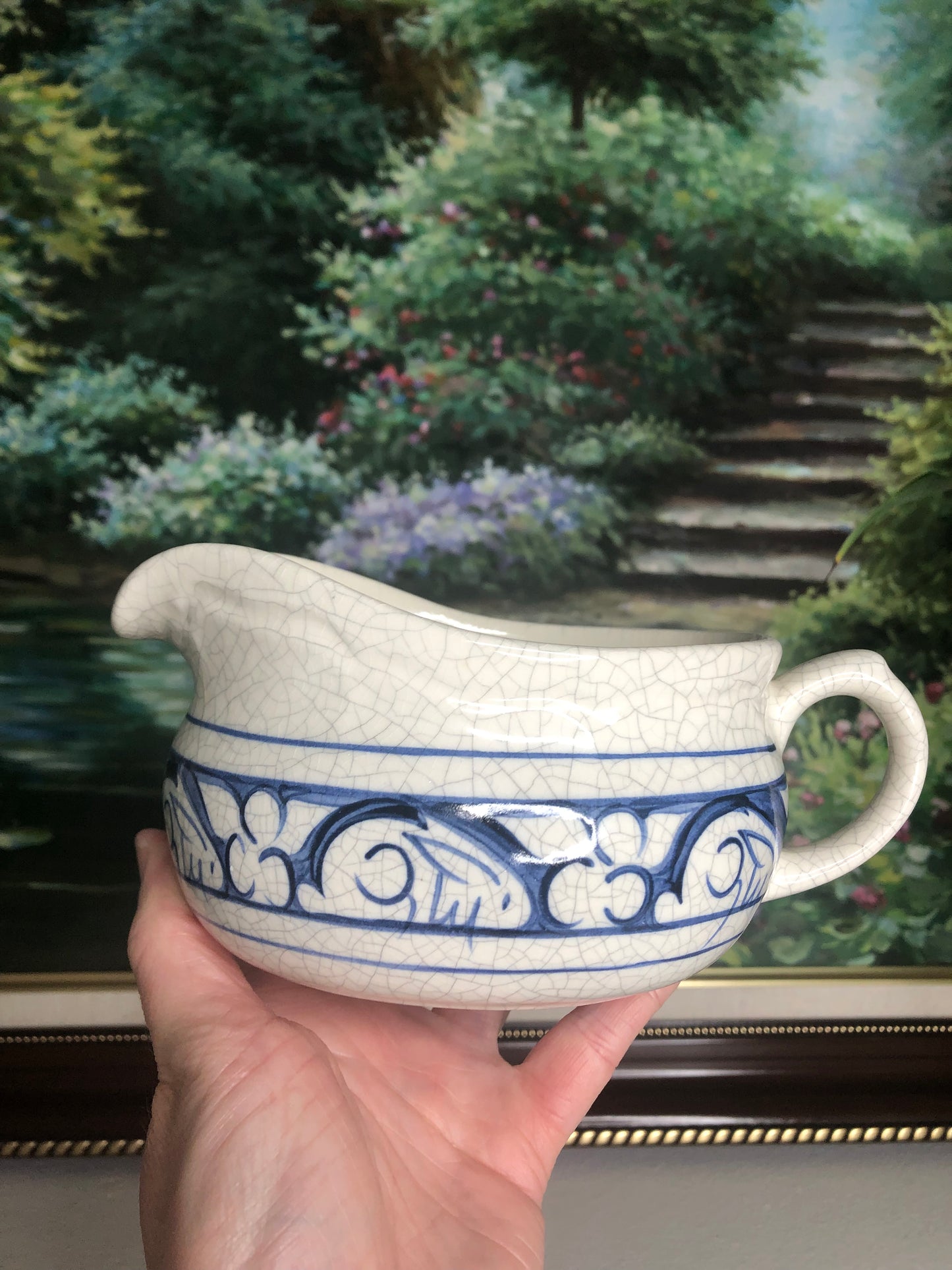 Vintage Dedham Pottery Bunny blue and white gravy boat - Excellent condition!