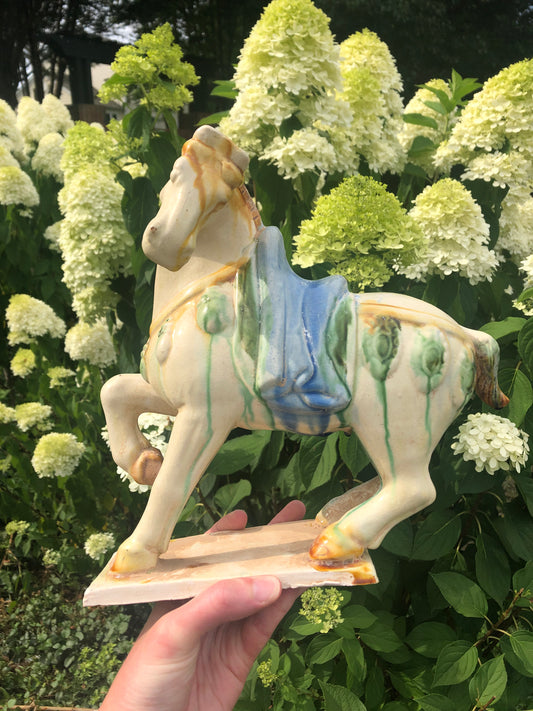 Vintage Large Tang Style Glazed Ceramic Horse - As Is!