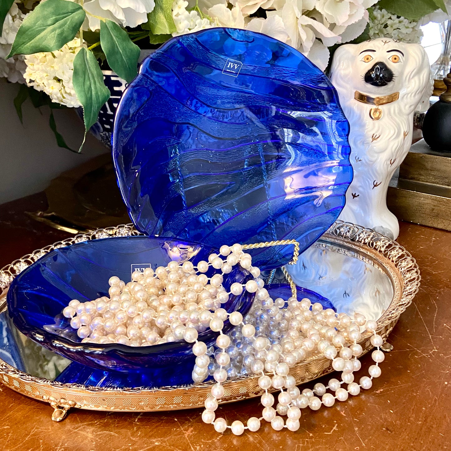 Set of two bold cobalt blue designer bowls by IVV of Italy.