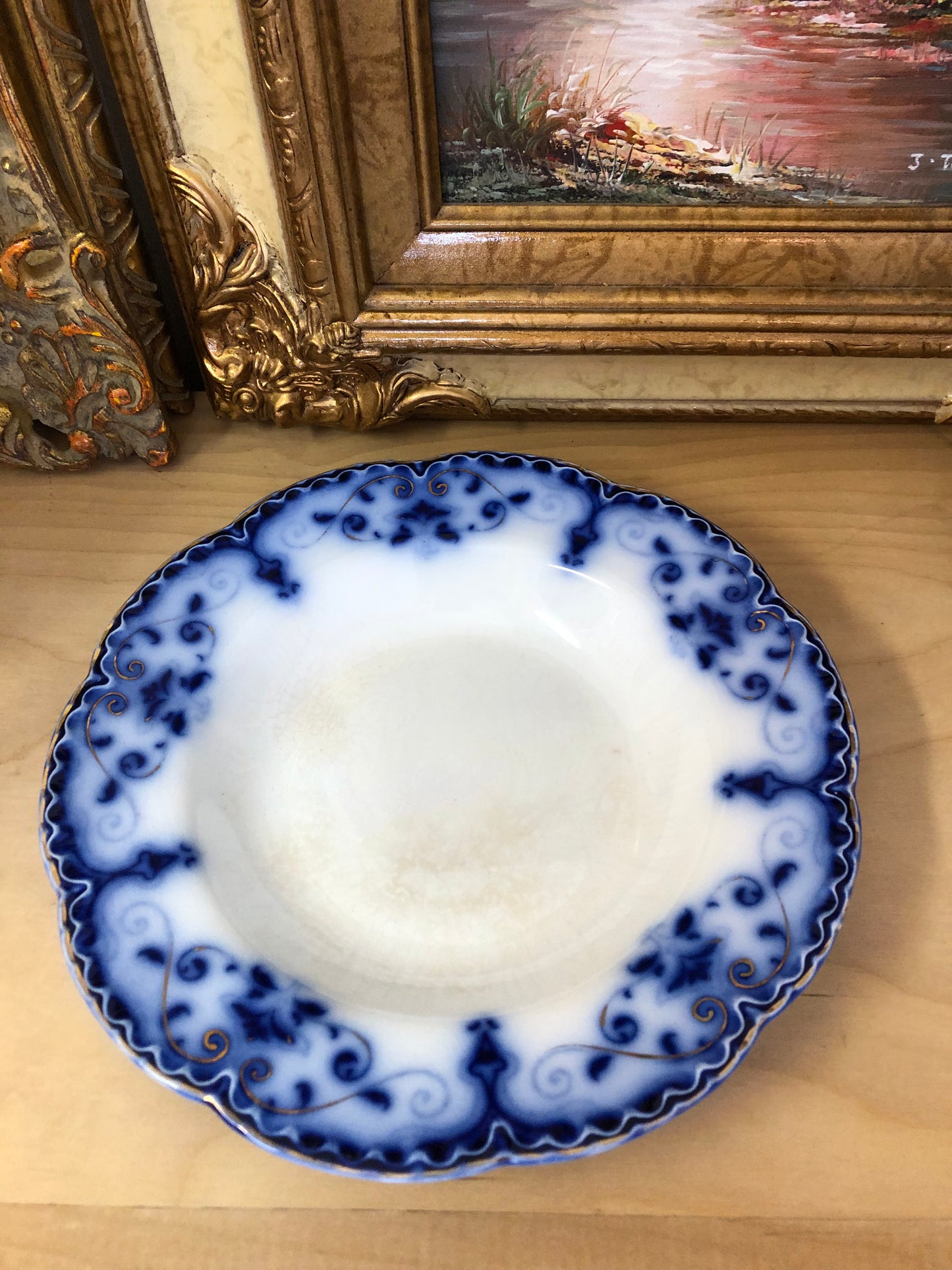 Vintage Flow Blue Shallow Bowl - As is!