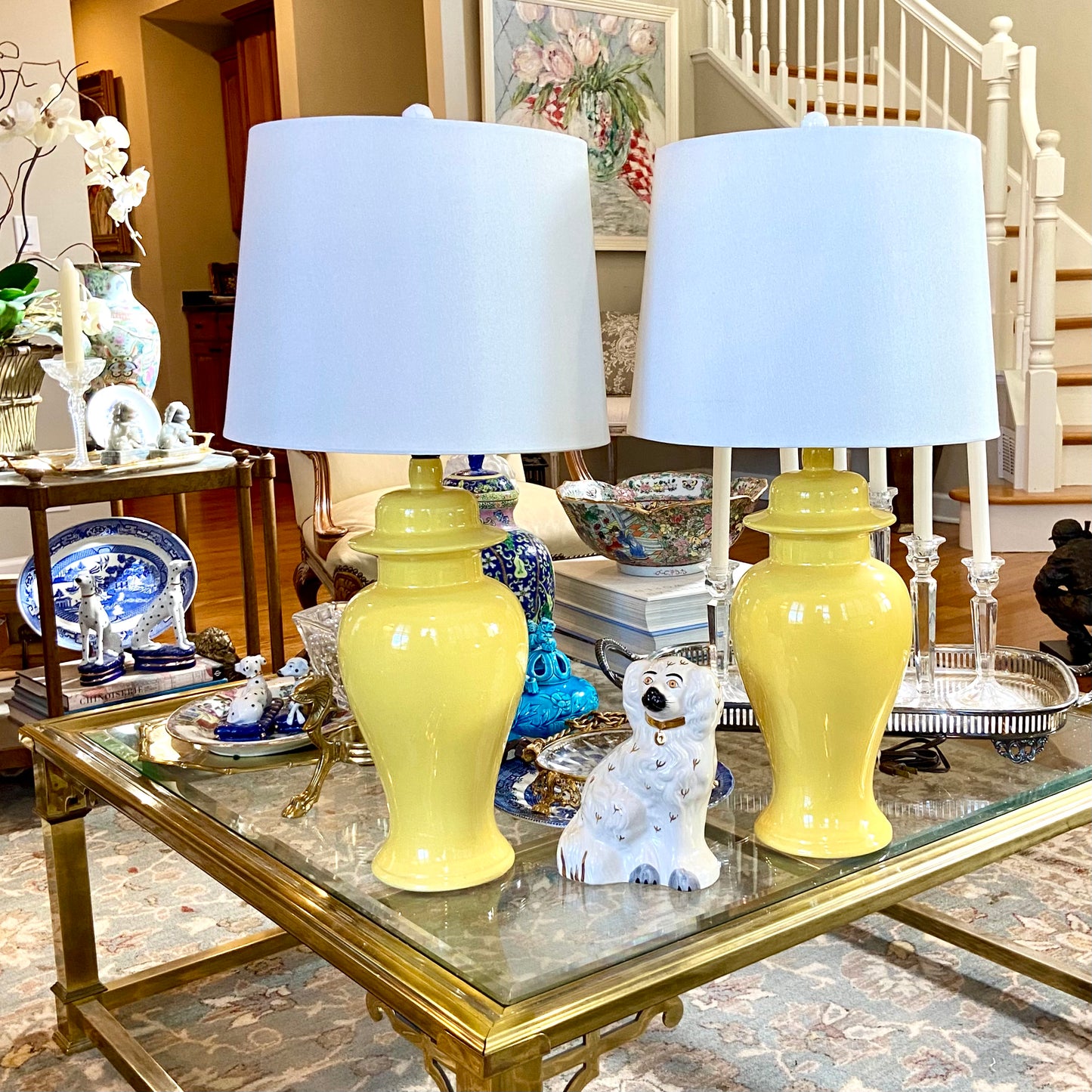 Pair of Vintage porcelain Palm Beach Regency ginger jar lamps